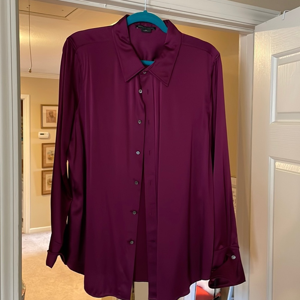 Worth New York, Size 16 Silk, Grape (Violet), Long Sleeve Blouse with Tags.